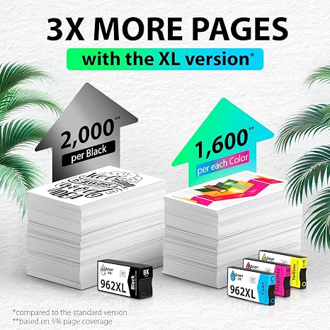 Smart Ink Cartuchos de tinta remanufacturados de repuesto para HP 962XL 962 XL Combo Pack (962XL negro, cian, magenta, amarillo) para usar con OfficeJet Pro 9015e 9018e 9025e 9012e 9015 9010 9012 9018 9020 9025