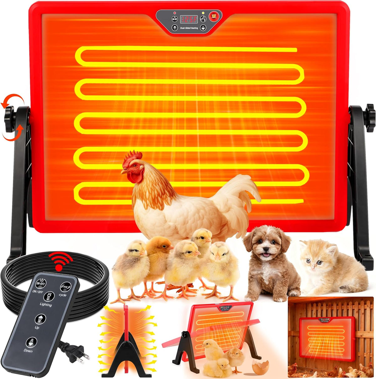 ⚠️ NO INCLUYE EL CONTROL | Calentador Gallinero, Calentador Gallinas para Accesorios Gallinero, Placa Incubadora Doble Cara para Pollitos Temporizadores y Termostato, Calentador Pollos Gallinero, Placa Calefacción Incubadora Pollitos Conforme UL