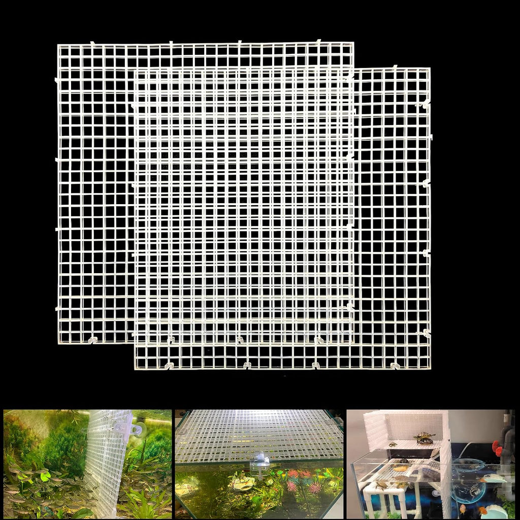 Divisor Ajustable para Acuario | Rejilla de Plastico para Fondo y Filtro | Tablero de Aislamiento | Bandeja Egg Crate (Blanco, 2 Piezas 11.8x11.8 Pulgadas, Agujero 0.35 Pulgadas)