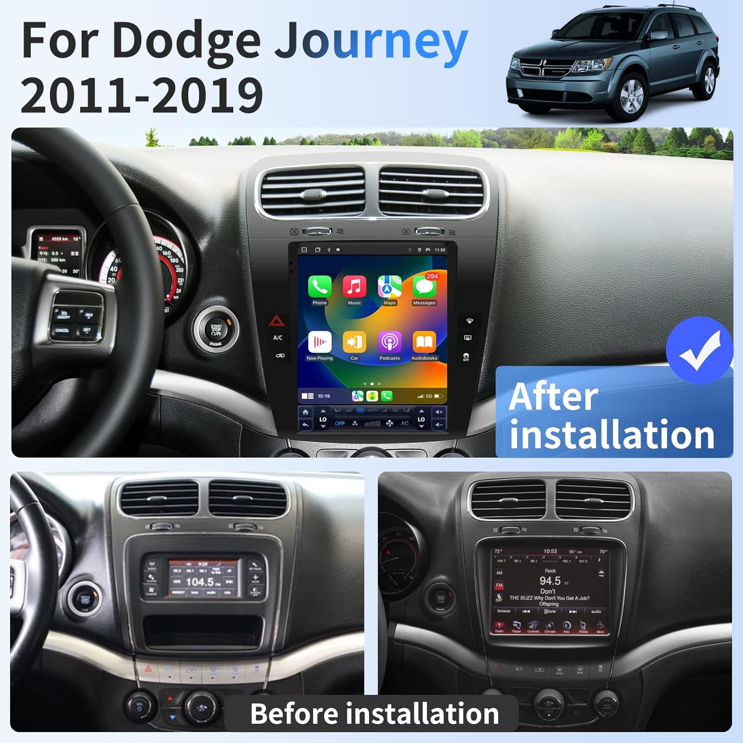 Radio de coche para Dodge Journey 2011-2019 Reemplazo de radio estéreo actualización 8Core 4+64G 9.7 pulgadas pantalla táctil con Carplay inalámbrico y Android Auto WiFi SWC DSP Cámara AHD gratuita Bluetooth