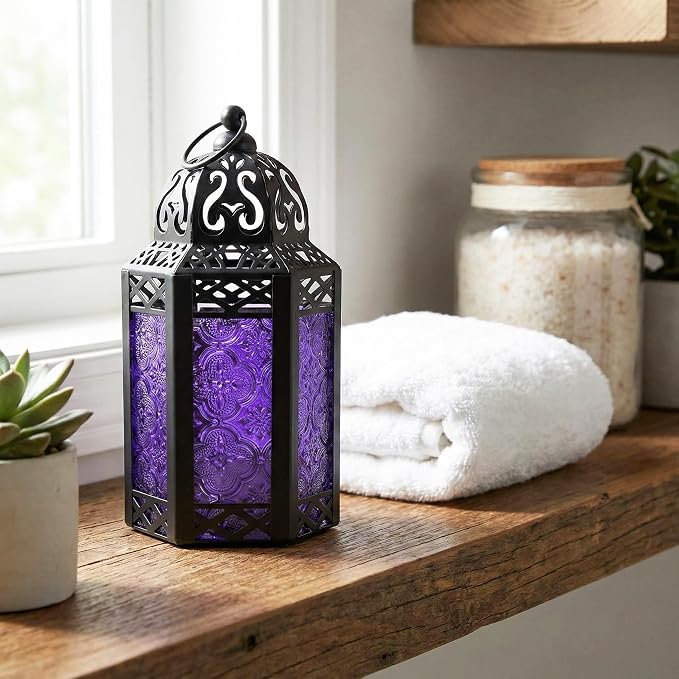 Farol Decorativo Marroquí para Velas - Vidrio Floral en Relieve