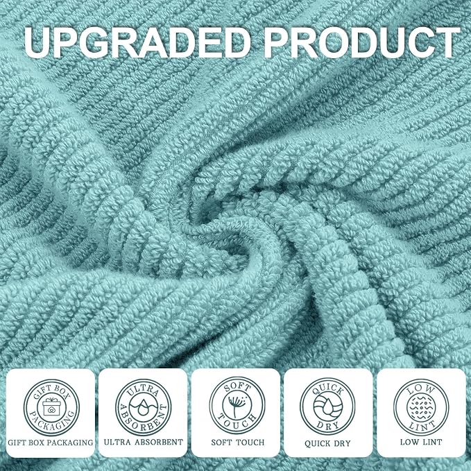 Toallas para baño, 100% algodón, ligeras, gruesas, suaves, de secado rápido, juego de 6 toallas de baño grandes, 2 toallas de baño de 30 x 56 pulgadas, 2 de mano de 18 x 28 pulgadas, 2 paños de 13 x | 2 Bath 30x56 In, 2 Hand 18x28 In, 2 Washcloths 13x13