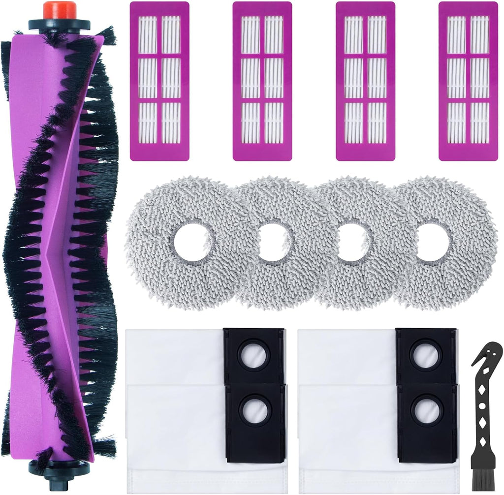 Kit de accesorios para aspiradora robot Eureka J15 Ultra. Piezas de repuesto: 1 cepillo principal, 4 filtros HEPA, 4 almohadillas de fregado, 4 cepillos laterales, 4 bolsas para polvo, 1 cepillo.