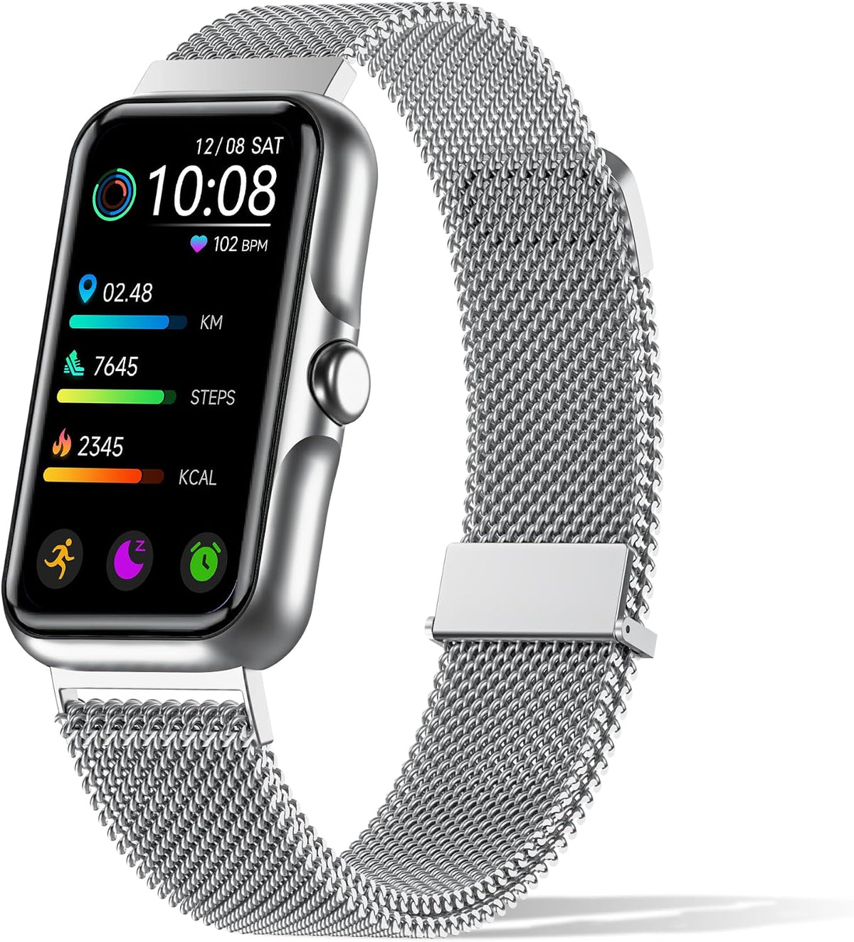 Smartwatch Fitness con Monitor Cardíaco y Oxígeno en Sangre 24/7 – IP68, Gris Plateado