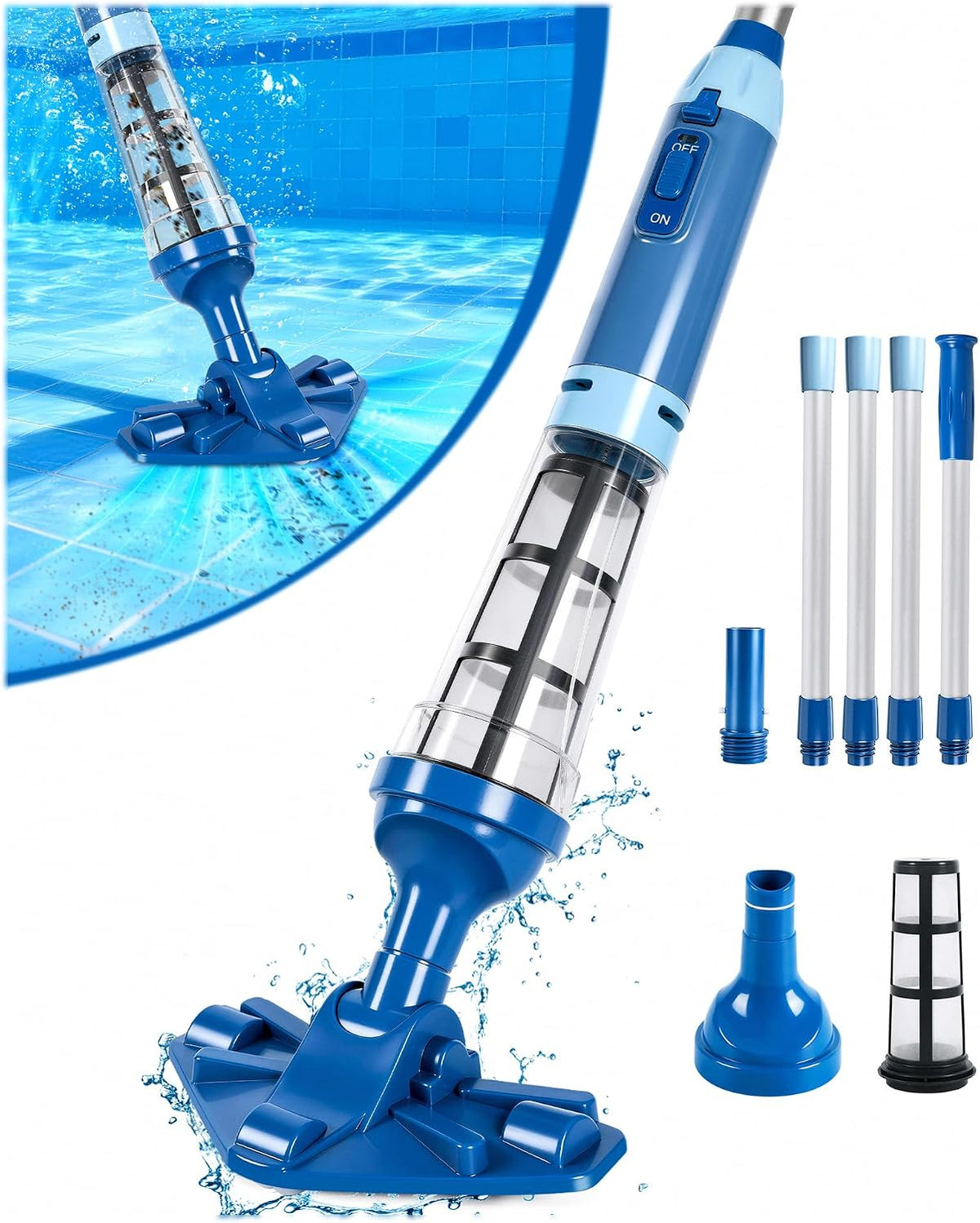 Aspiradora inalámbrica LanOcean 2026 mejorada y potente para jacuzzi, 15.8 galones/min, aspiradora para spa, aspiradora de mano para piscina con sensor de agua, aspiradora pequeña recargable para piscina - 90 minutos de autonomía - Azul