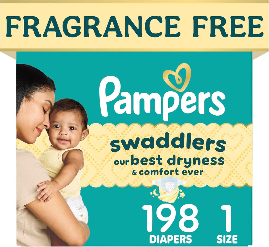 Pañales Pampers Swaddlers Talla 1 (3.5-6.5 kg) | 198 Unidades | Absorbentes | Mantienen al Bebé Seco y Cómodo | Desechables y Suaves con la Piel