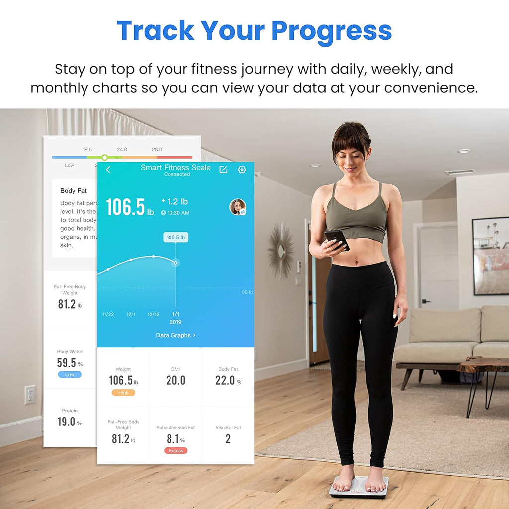 Báscula digital para baño Etekcity, báscula inteligente con aplicación para monitorizar el peso.