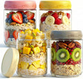 GLATABAM Paquete de 4 frascos de 473 ml (16 oz) para avena nocturna con tapa, recipientes de vidrio para preparación de comidas, frascos Mason herméticos para desayuno, yogur parfait, ensaladas y batidos, frascos de almacenamiento de alimentos a prueba