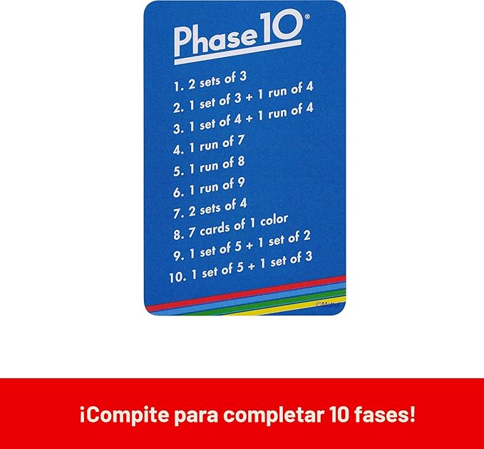 Mattel Games Juego de cartas Phase 10 con baraja accesible para daltónicos en lata de almacenamiento y viaje para niños, adultos y familias (exclusivo de Amazon)