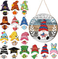 Qunclay Interchangeable Wooden Gnome Decor Holiday Seasonal Gnome Decorations with Magnet Pieces and Detachable Hats Changeable Welcome Sign for Home(Cute Style)