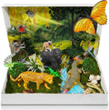 Kit de diorama de selva tropical de 34 piezas. Set de figuras de animales de la selva tropical. Suministros para dioramas de selva tropical. Modelos de animales y árboles. Decoración de selva tropical para hacer tú mismo.