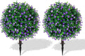 Yangrass Árboles Artificiales de Topiario de Flores Moradas con Estaca para el Suelo, Juego de 2 Arbustos Artificiales Resistentes a los Rayos UV, Arbustos de Plantas Artificiales de Hoja Perenne