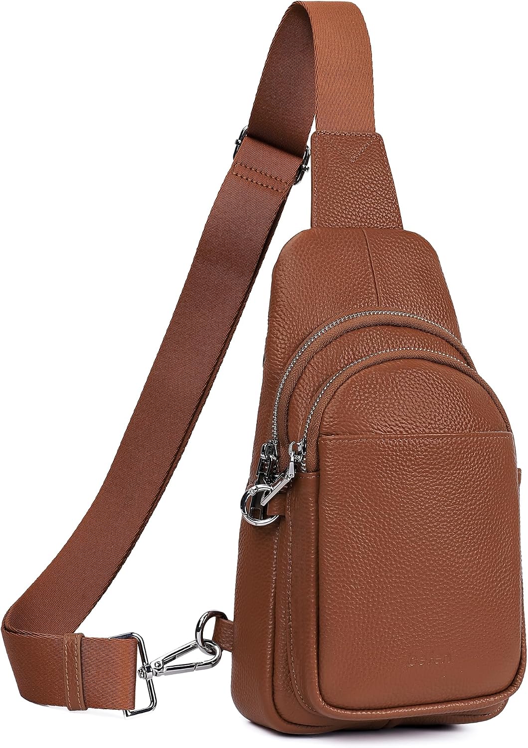 Bolso bandolera pequeño de piel auténtica suave Befen para mujer, bolso bandolera antirrobo para mujer para viajes con correas anchas, color marrón coñac.