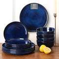 ESTE SET SOLO INCLUYE LOS PLATOS-Vajilla de Cerámica Vicrays 8 Piezas | Platos, Platos de Ensalada  | Servicio para 4 | Resistente a Rayaduras | Apta para Microondas y Lavavajillas | Azul