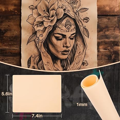 Sukh Piel de práctica de tatuaje, 10 unidades, piel de tatuaje falsa en blanco de silicona de doble cara para microblading y entrenamiento de cejas, piel flexible de tatuaje de 7.4 x 5.6 pulgadas de grosor para principiantes y artistas aprendices