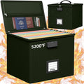 Caja archivadora ignífuga verde militar para documentos - Caja organizadora de documentos portátil e ignífuga con asa, impermeable, segura, con cierre y tapa.
