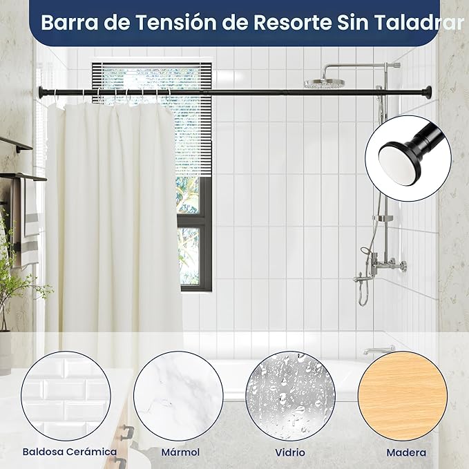 ENJOYBASICS Barra de cortina de ducha negra mate de 30 a 76 pulgadas, barras de tensión de resorte ajustables de acero inoxidable de 1 pulgada, sin taladro, para baño, armario, ventana