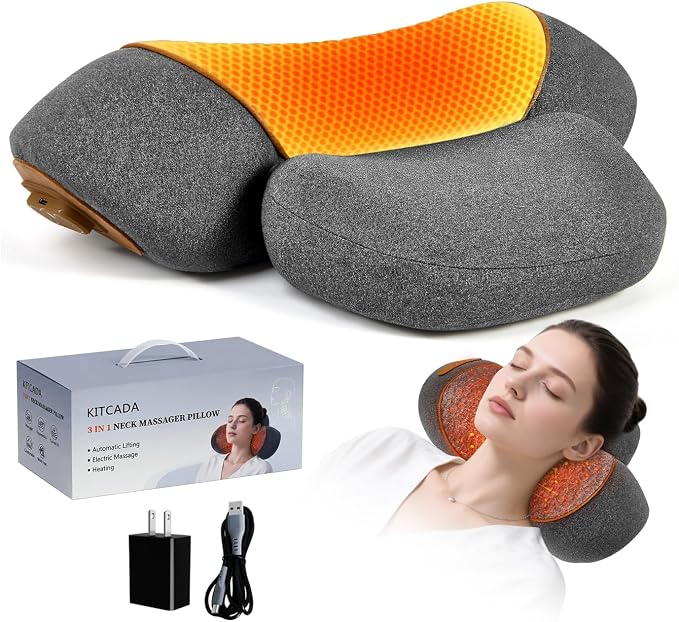Almohada masajeadora de cuello recargable 3 en 1 con calor, vibración