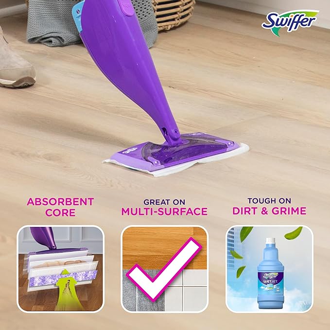 Swiffer WetJet - Recarga para fregona de limpieza para suelos de madera dura, suministros de limpieza para baño, limpiador para suelos de madera dura, multisuperficie, 24 unidades