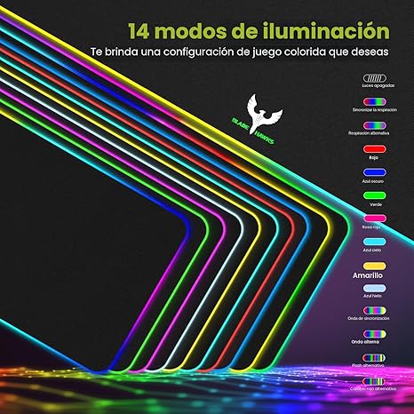 Alfombrilla de mouse RGB extra grande para juegos, 14 modos de luz, alfombrilla de mouse LED suave extendida, base de goma antideslizante, alfombrilla para teclado de computadora