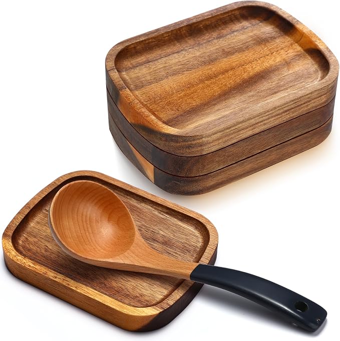Honeydak 4 piezas de soporte para cucharas de madera de acacia para estufa, hecho a mano, de madera lisa, soporte para cucharones, pinzas, accesorios de cocina, regalos de inauguración de la casa, 5.9 x 4.5 pulgadas
