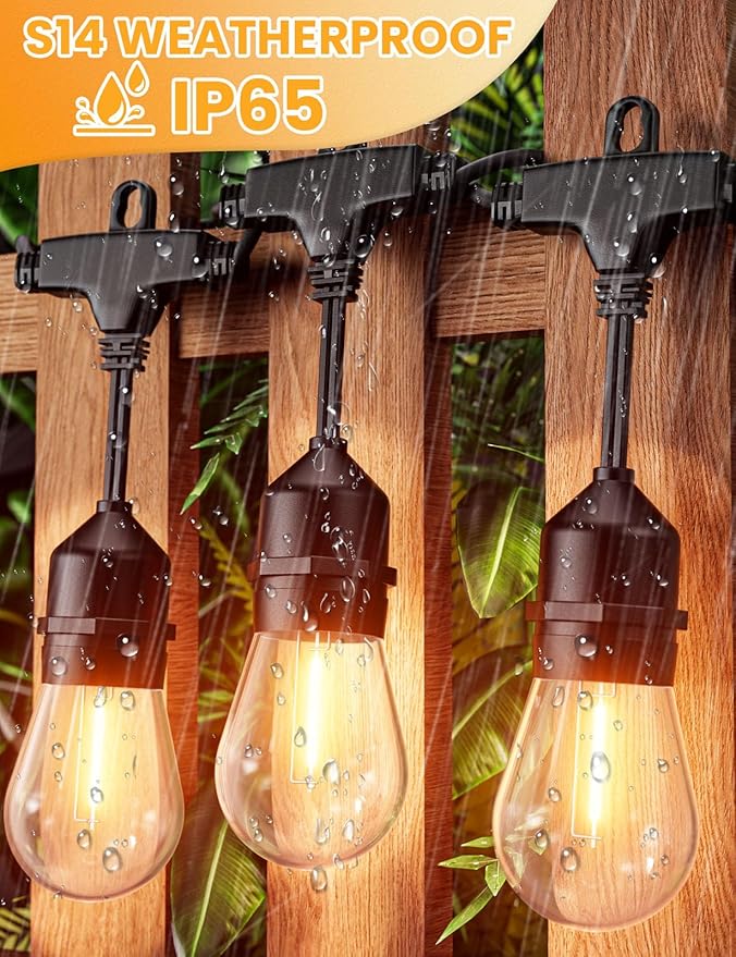 Luces LED de Patio Svater 50FT – 16 Bombillas S14 Irrompibles, Regulables, IP65 Impermeables