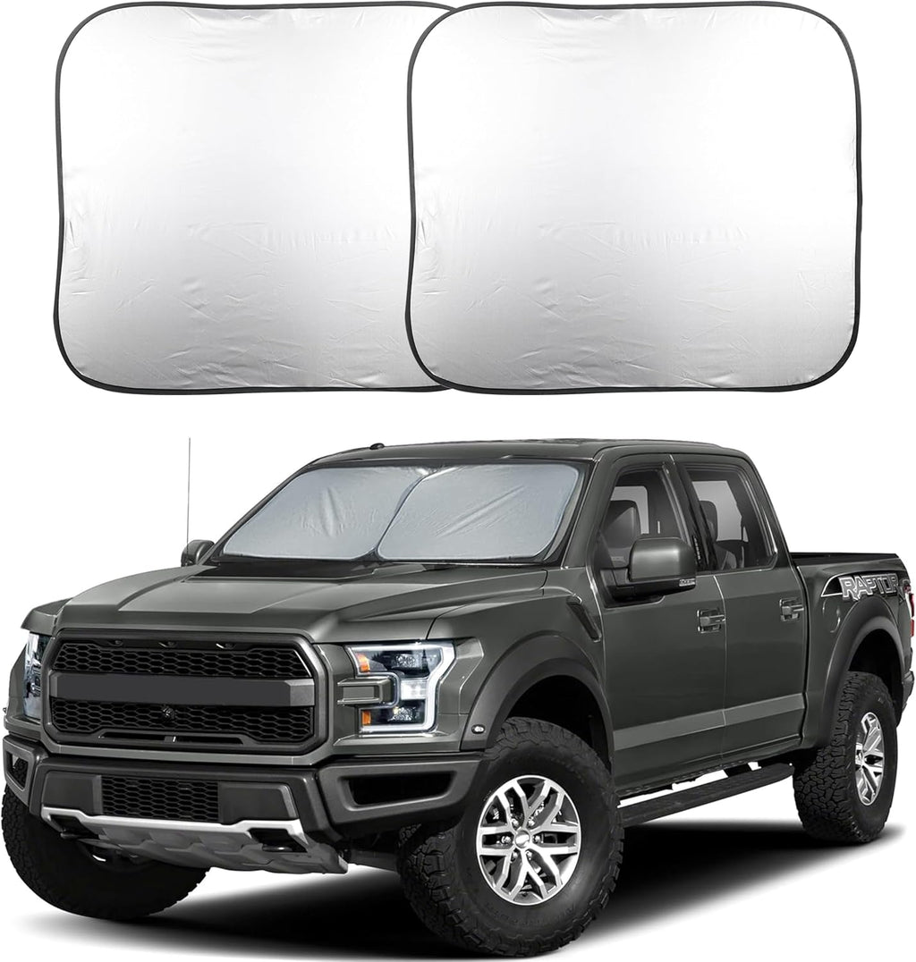 Parasol plegable de 2 piezas para ventanas de camioneta EcoNour, bloquea los rayos UV y el calor, mantiene el interior y el tablero frescos, accesorio duradero para el interior del automóvil, tamaño grande (82,3 cm de largo x 91,4 cm de ancho).