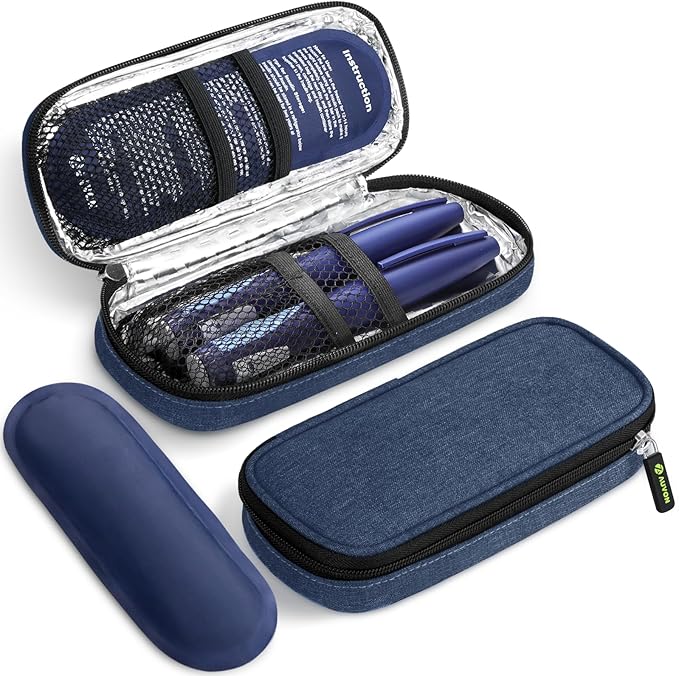 Estuche de viaje para enfriador de insulina AUVON con 2 paquetes de hielo TSA aprobados de 90g, bolsa de enfriamiento aislada para medicamentos diabéticos para guardar inyectores de insulina