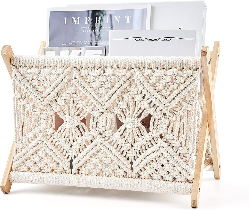 Revistero Macramé Mkono Tejido a Mano | Organizador Boho 35x25 cm Color Marfil
