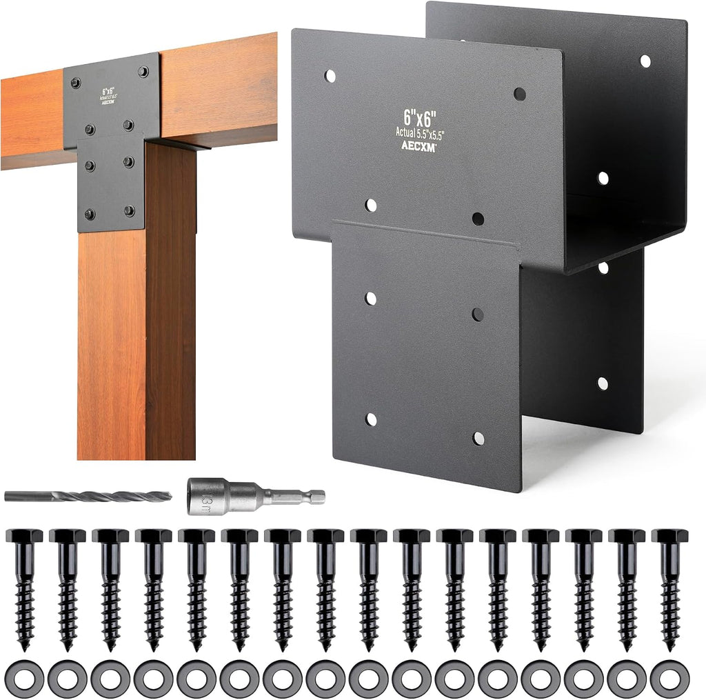 Tapas para postes de 6"x6" (medidas reales: 5.5"x5.5") Soportes de unión resistentes para postes de madera, soportes conectores para postes de terraza a vigas (poste en serie) 1 paquete