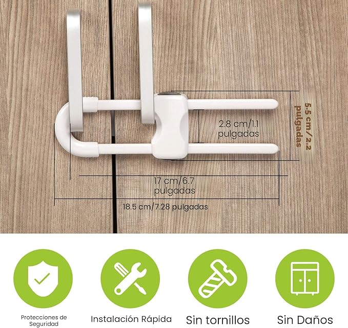 Jetec 10 Piezas de Cerraduras de Gabinete para Bebés, Seguridad de Cajones a Prueba de Bebés con Forma de U, Cerraduras Infantiles Ajustables, Fácil de Usar, Pestillo a Prueba de Niños para Manija