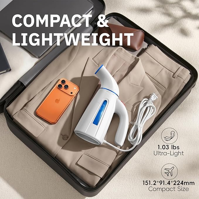 OGHom Vaporizador para ropa, vaporizador de ropa portátil, vaporizador de mano para prendas, 240 ml, gran capacidad, 700W, plancha de vapor de viaje (Azul)