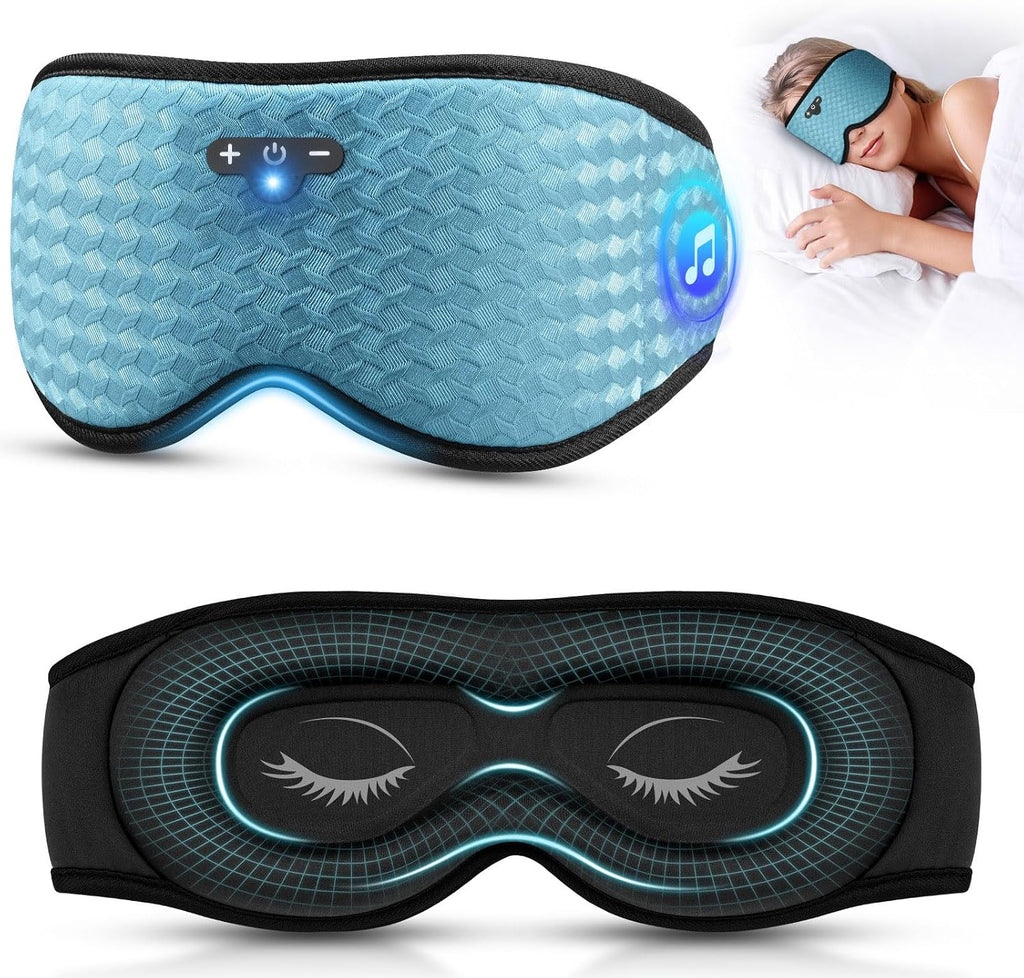 Antifaz 3D para Dormir con Auriculares Bluetooth, Auriculares para Dormir para Durmientes de Lado, Sin Presión en Ojos, Antifaz Ajustable, Altavoces Estéreo Ultrafinos, Azul Pavo Real