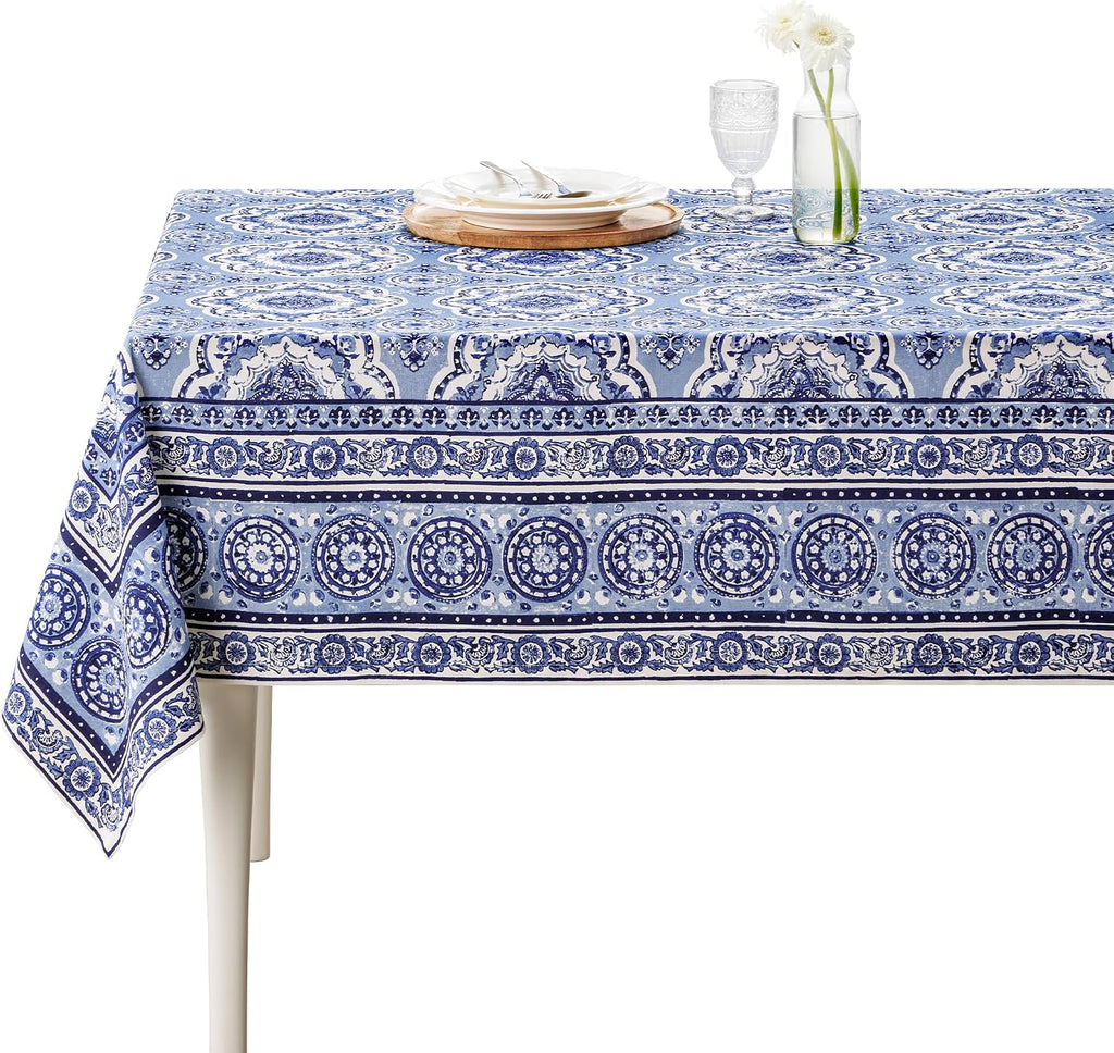 Mantel Mesa Cuadrada Maison d' Hermine 100% Algodón 137 x 137 cm Mantel Reutilizable Decorativo Comedor Cocina Sala Granja Fiesta Hogar Hotel Restaurante Primavera Verano - Melodie Bleue