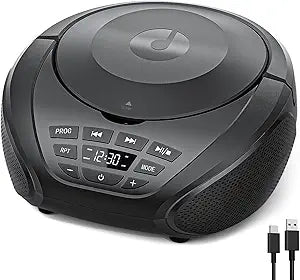 Gueray Reproductor de CD Portátil Boombox | Radio FM, Entrada AUX, Auriculares, Modo Playlist | Para Uso Interior y Exterior