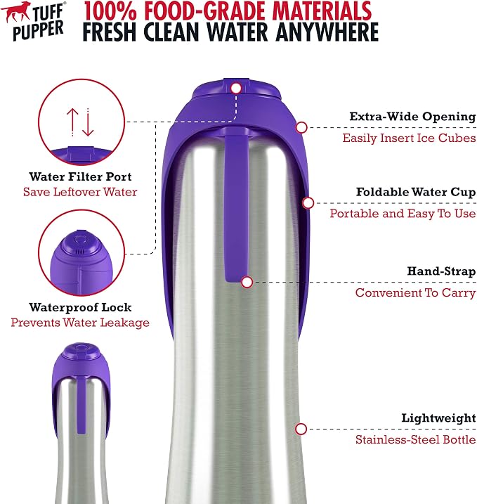 PupFlask Botella de Agua Grande para Perros | 27 o 40 OZ Acero Inoxidable | Dispensador Conveniente de Bebida para Perros | Cuenco de Agua de Viaje para Cachorros | Botella Portátil de Hidratación