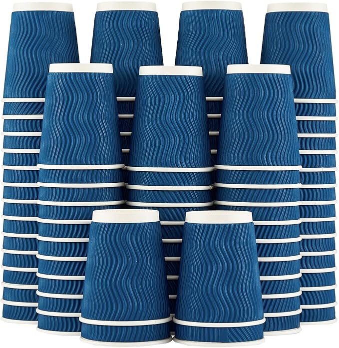 Lamosi Pack de 120 Vasos Desechables de Café 8 oz con Pared Ondulada Kraft – Aislados para Bebidas Calientes y Frías, Color Azul Marino