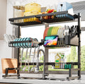 Escurridor de platos ADBIU para colocar sobre el fregadero (altura y longitud ajustables) Diseño de fácil montaje Escurridor de platos grande de 2 niveles (27-40L x 12W x 32.5-37H (pulgadas))