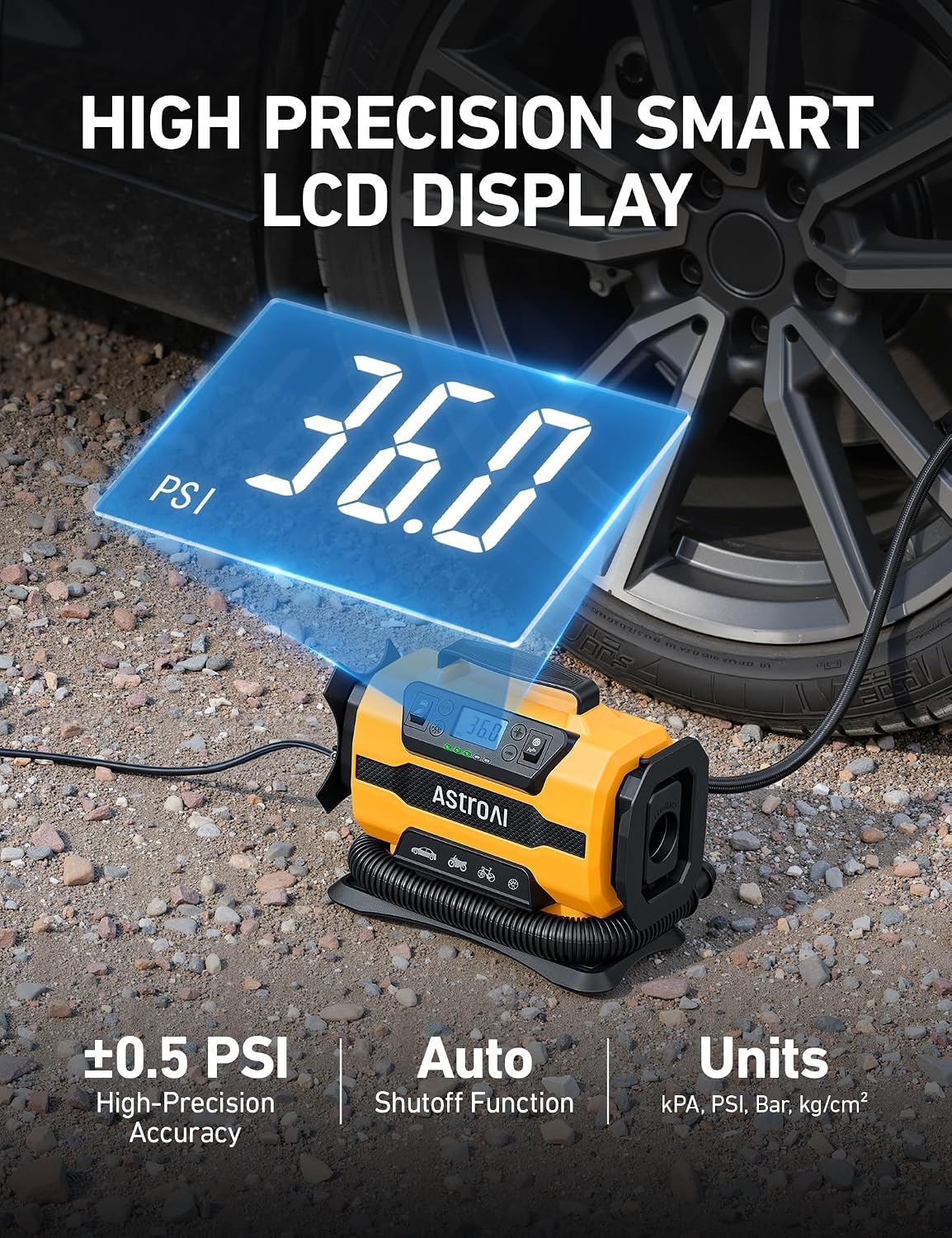 AstroAI M1 Compresor de Aire Portátil 150 PSI | 12V CC / 110V CA | Doble Motor Metálico | ⚠️ No incluye medídor de presión