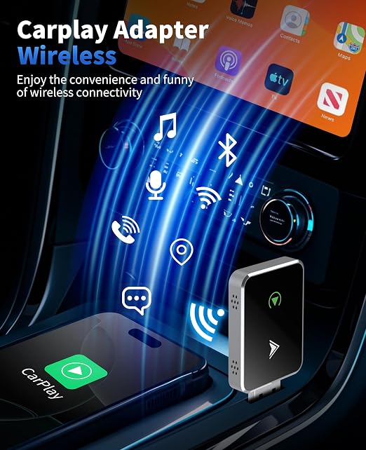 Adaptador Inalámbrico CarPlay 2025 — 2 en 1 Mini, CarPlay y Android Auto, USB y Type-C, Plug & Play
