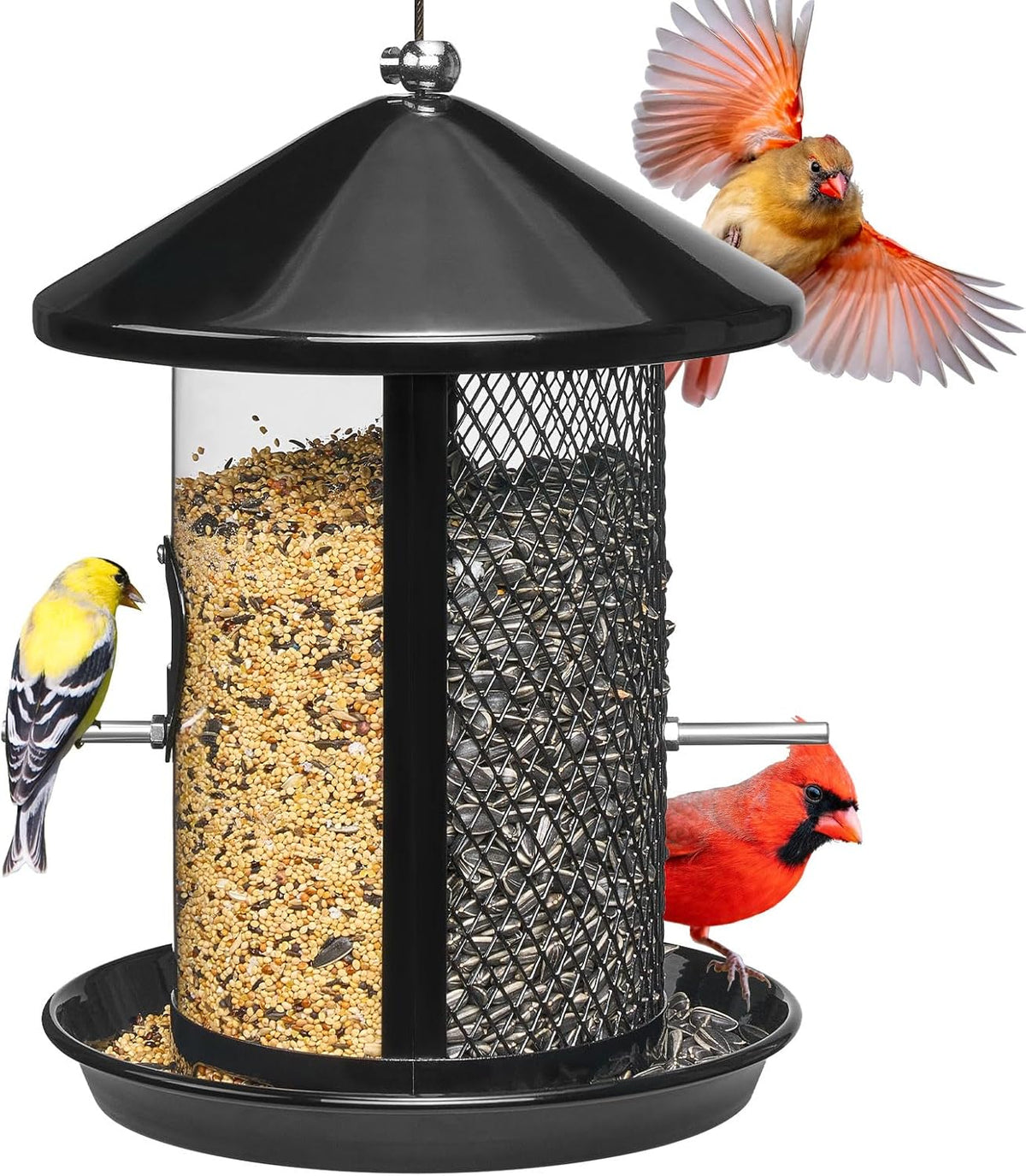 VERDE – Comedero de Pájaros de Metal Kingsyard – Cámara Dual, Capacidad 1.8 kg | A Prueba de Roeduras | Para Colgar en Exterior | Jilguero, Cardenal, Azulejo