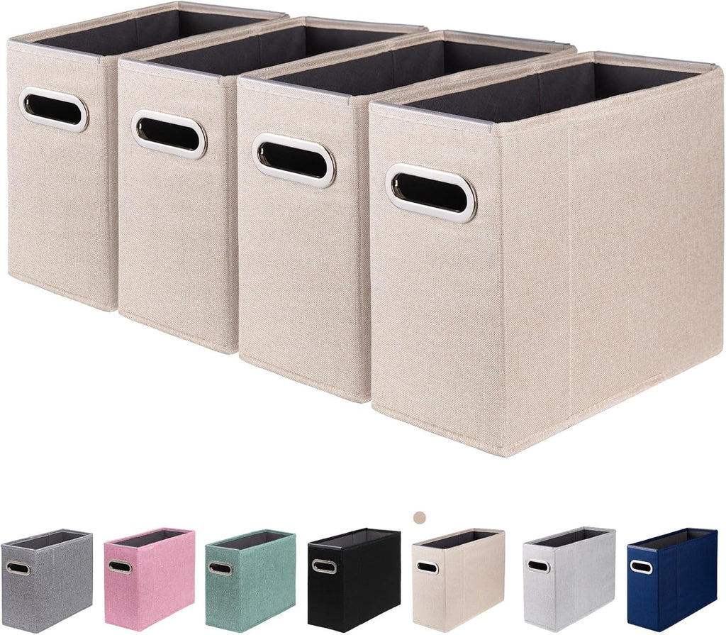 ComfortKeeper Paquete de 4 organizadores de archivos tamaño carta, organizador de carpetas de archivos, caja de almacenamiento de tela, organizador de papel plegable con asa de metal, rieles de PVC lisos, solo caja (beige)