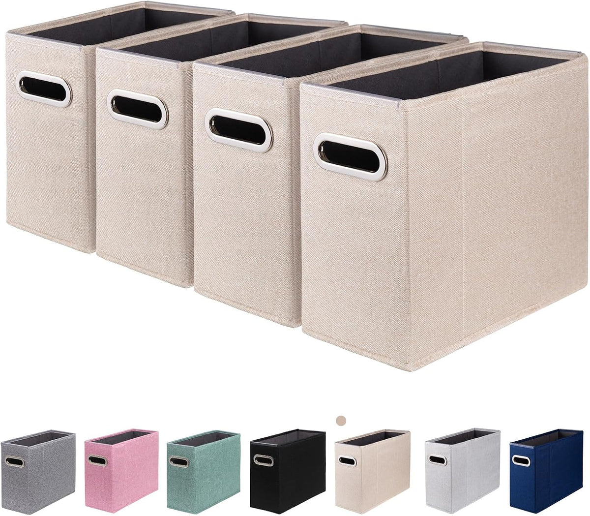 ComfortKeeper Paquete de 4 organizadores de archivos tamaño carta, organizador de carpetas de archivos, caja de almacenamiento de tela, organizador de papel plegable con asa de metal, rieles de PVC lisos, solo caja (beige)