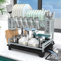 Escurridor de Platos B-Land 2 Niveles Mostrador Cocina Grandes Bandeja Drenaje Soportes Utensilios Resistente Óxido Organización Cocina