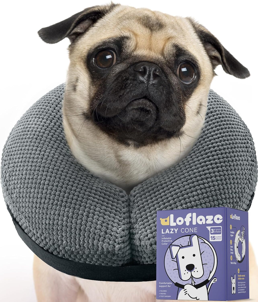 Loflaze Collar inflable suave para perro, alternativa después de la cirugía, collar en E para perros grandes, medianos y pequeños, gatos postcirugía, collar de recuperación para dejar de lamer, gris, L