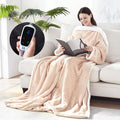 Sealy Electric Blanket Wearable with Foot Pocket, Electric Snuggle Blanket with Sleeves, Flannel & Sherpa Heating Throw with 6 Heat Settings & 2-10 Hours Auto Shut Off, 50 * 70"+18" Beige