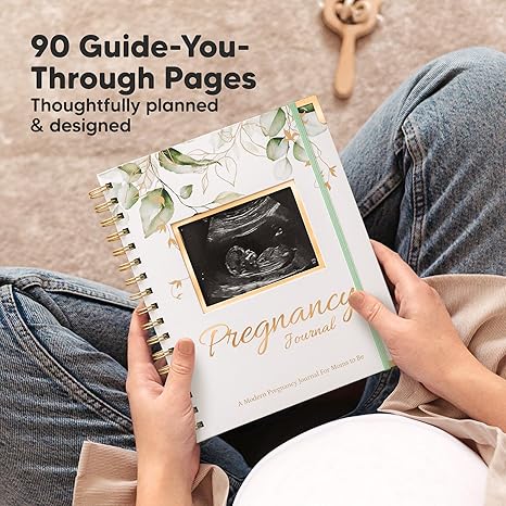 Diario de embarazo para regalos de madres primerizas - Libro de recuerdos de embarazo de tapa dura de 90 páginas, hermoso y lindo recuerdo de libro para bebé, álbum de recortes de ultrasonido