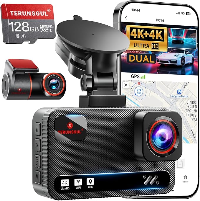 Cámara de tablero 4K+4K, cámara de tablero WiFi de 5.8 GHz para automóviles, sensor G, pantalla IPS de 3 pulgadas, modo de estacionamiento 24H