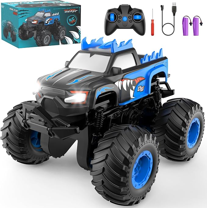 Coche de Control Remoto, Camiones Monstruo Todo Terreno de 20km/h con Conducción Vertical y Rotación de 360°, Camión de Control Remoto con Demostración Automática, Coche RC de 2.4Ghz, Camiones