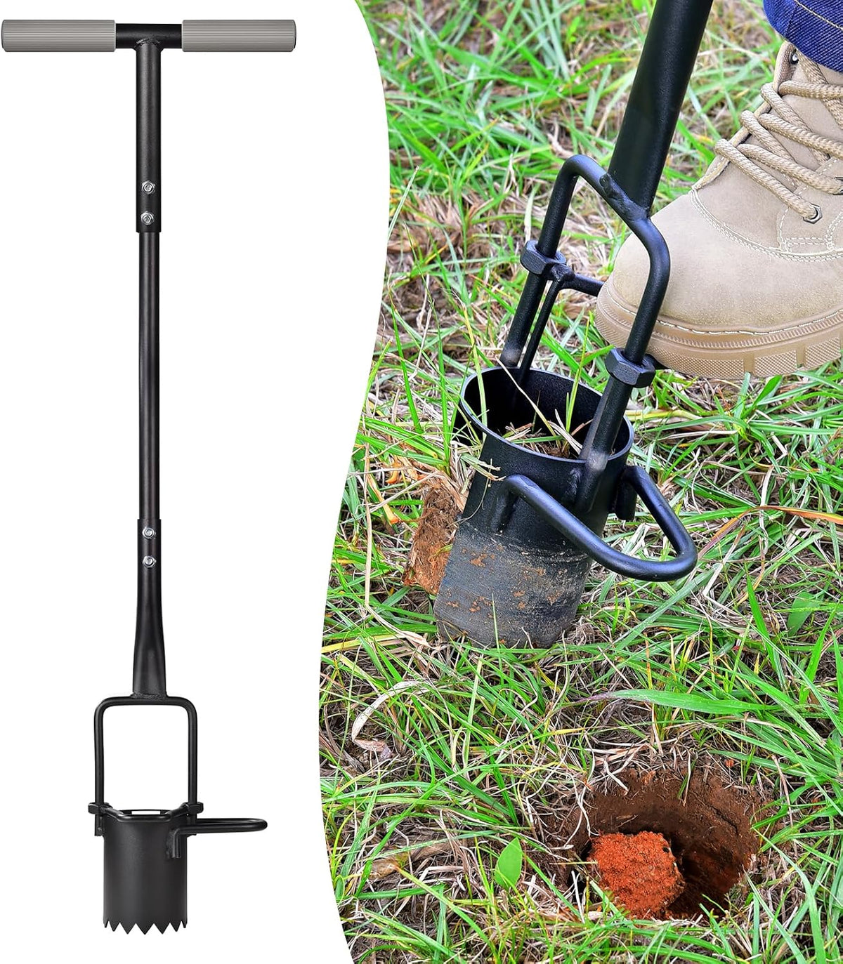 Omesata Extractor de Césped y Plantador de Bulbos – Mango Largo, Base Dentada para Tulipanes, Lirios y Narcisos